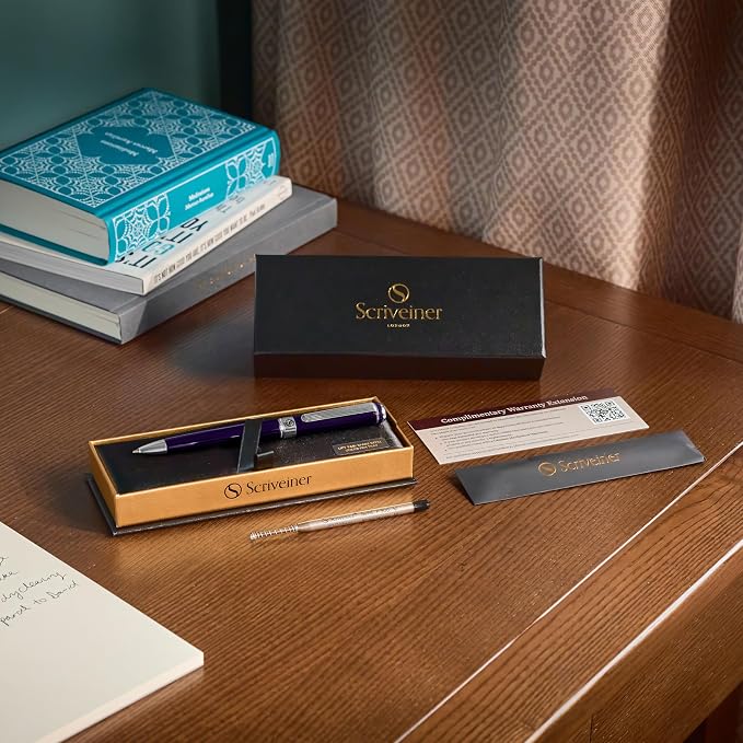Scriveiner Aubergine Lacquer Ballpoint Pen - Stunning Luxury Pen, Schmidt Black Refill, Best Gift Set for Men & Women, Professional Executive Office, Nice Fancy Designer Pens