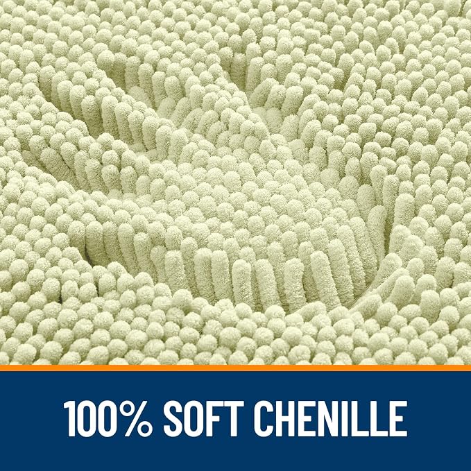 OLANLY Toilet Rugs U-Shaped 24x20, Extra Soft Absorbent Chenille Contour Bathroom Rugs for Toilet, Dry Quickly, Machine Washable, Non-Slip Bath Mat, Vanilla