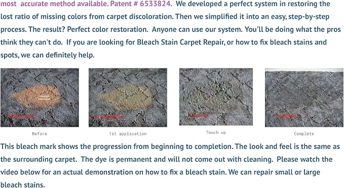 BLEACHSTAIN® Homeowner’s Carpet Spot Dye Kit™ | Restores Carpet Color | Repair Discoloration from Bleach Stains, Acne medications, or Chemical Marks and Spots
