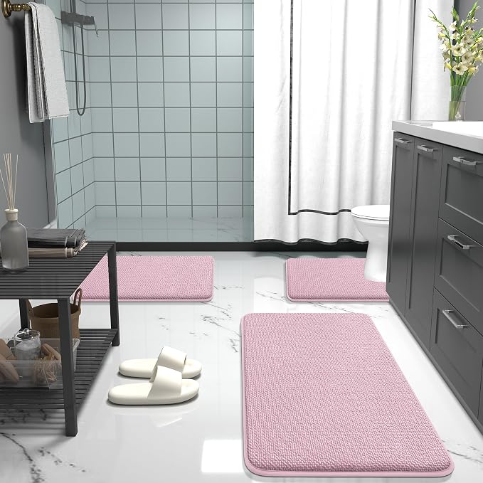 OLANLY Thick Memory Foam Bathroom Rug 30x20, Absorbent Bath Mat, Dusty Rose | Soft Quick Dry Bath Rugs Mats, Non-Slip, Machine Washable Carpet for Bathroom Floor, Tub and Shower, Home Decor Accessories
