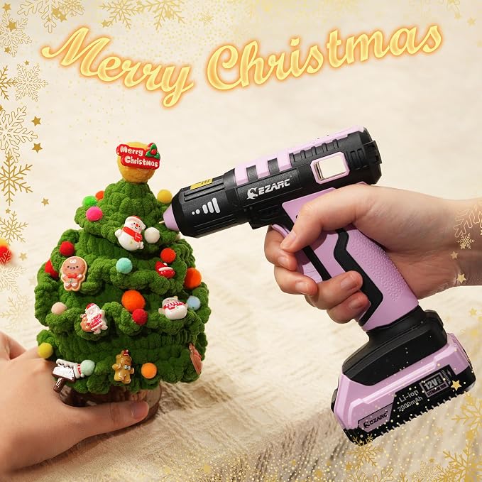 EZARC Cordless Hot Glue Gun, 15s Fast Heating 12V Mini Glue Gun for DIY Crafts, Home Repairs, School Projects, Decorations, with 50 Mini Glue Sticks, Pink