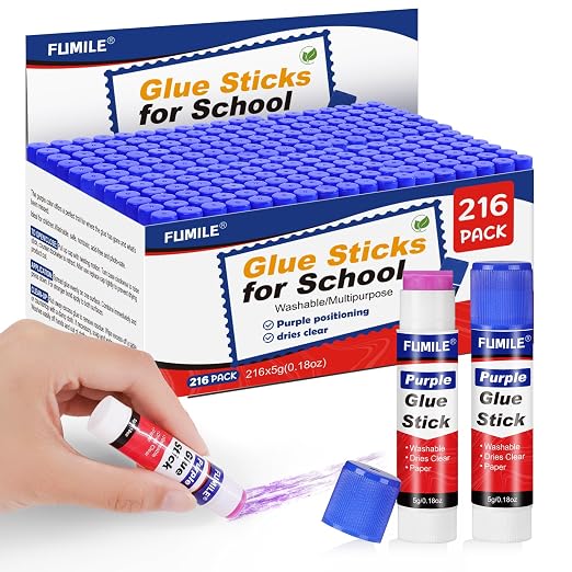 216 Pack Glue Sticks Bulk for Kids, Disappearing Purple Glue Sticks for Classroom and Teacher Supplies.0.18 OZ kids glue Dries Clear, Non-Toxic, Washable, Back to School Supplies and Student Must Have