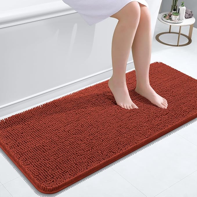OLANLY Bathroom Runner Rugs 47x20, Soft Absorbent Chenille Bath Rugs, Rubber Backing Quick Dry, Machine Washable Long Bath Mats for Bathroom, Tub and Shower, Home Decor Accessories, Rustic Terracotta