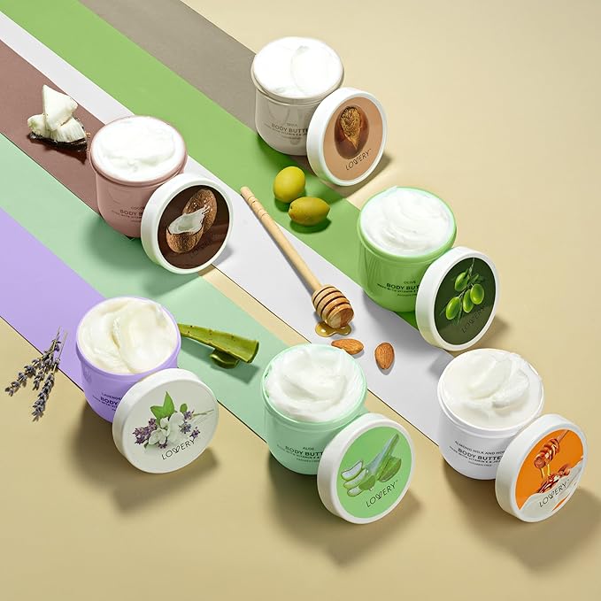 Body Butter for Women Gift Set – 6 Whipped Body Creams W Shea Butter, Jojoba Oil & Vitamin E, Deep Moisturizing Body Lotion Collection, Coconut, Aloe, Olive, Shea, Lavender Jasmine, Almond Milk Honey