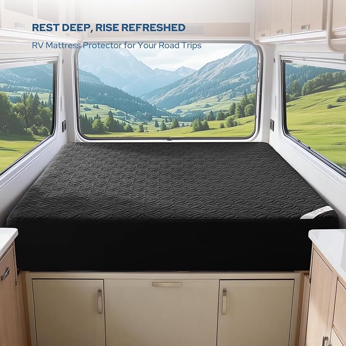 BEDLORE Waterproof Mattress Protector, RV Queen Size Mattress Pad Noiseless with Deep Pocket 6"-18" Depth, Soft Breathable Dirt-Proof Bed Mattress Cover Washable (Black)