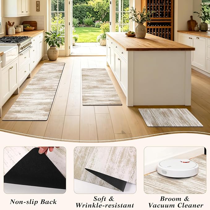 XLHOMO Kitchen Rugs Sets of 3, Non Slip Washable Kitchen Mats for Floor, Cushioned Anti-Fatigue Comfort Kitchen Mat, Rubber Backing Abstract Kitchen Floor Mat for Laundry, Desk, Sink, Office