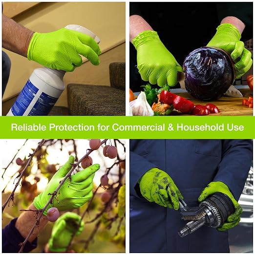 1st Choice Green 6 mil Nitrile Disposable Gloves Diamond Grip XL 1000 | Bulk Purchasing Options, Medium Duty Gloves for Mechanics, Business, and Household Tasks, Food Safe and Chemical Resistant