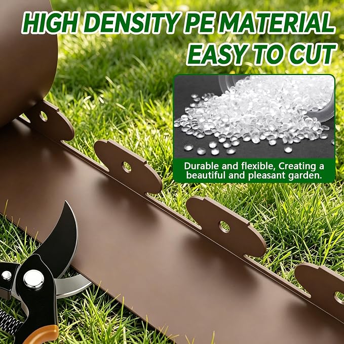 Garden Edging Border, 4In x 66 FT Landscape Edging with 100 Spikes, Brown | Plastic lawn edging, Tool-Free Installation, Flexible Landscaping Edging for Garden Flower Beds Yard Lawn Pathway Paver