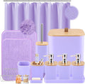 XLHOMO Bathroom Sets with Shower Curtain and Rugs, 27PCS Purple Bathroom Accessories Set with Trash Can, Purple Shower Curtain Set, No Slip Super Absorbent Bathroom Rugs