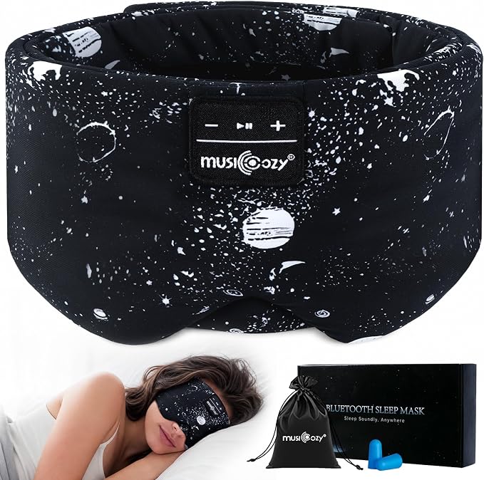 MUSICOZY Sleep Headphones Bluetooth Sleep with Headphones Eye Wireless Bluetooth 5.4 with Adjustable Headband Total Blackout for All Night Sleep, Travel & Nap