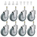 HOLKIE Stem Caster Wheels 4 inch Casters Set of 8, 7/16-Inch Stem Diameter Swivel Castors Heavy Duty TPR Rubber Replacement Castor for Cart, Stool, Mop Bucket, Grill, Shop Vac
