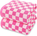 Jacquotha Hot-Pink Checkered Cotton Bath Towels Set of 2 | Cute Aesthetic Bathroom Towels for Women Girls Teens, Bathroom Decor 27.5" x 55"