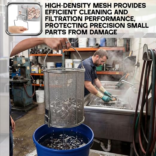 1 Pcs 1/32″ Mesh 5 Gallon Dip and Drain Stainless Steel Part Cleaning Strainer Basket for Buckets, Swing Handle, for Mechanics, Auto Parts Washing, Shop & Home Workshop, Bucket Not Included