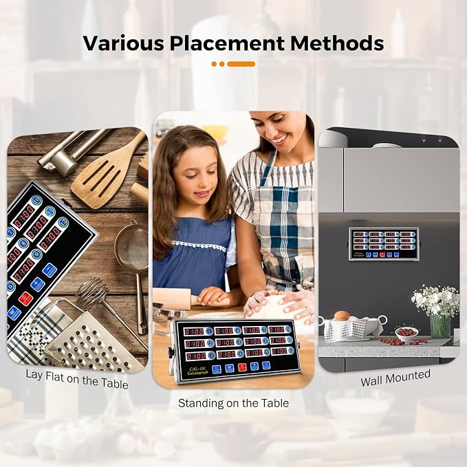 BEAMNOVA 12 Channels Digital Kitchen Timer for Cooking Loud Alarm Stainless Steel Clock Hours and Minutes Seconds Volume Control Electronic Calculator