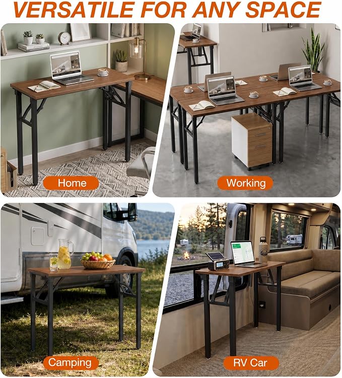 XBurmo Folding Desk Foldable Table, No Assembly 35.8" Foldable Desk Space-Saving Workstation for Small Space, Computer Table, Flat Storage for Home Office, Bedroom, Dorm, Study Room, Dark Walnut