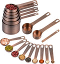 Copper Measuring Cups and Spoons Set 20 for Kitchen & Baking, Metric & US Stainless Steel Measuring Cups and Spoons with Leveler for Dry & Liquid, 8 Copper Plated Measure Cup & 9 Spoon