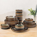 TheTerra Ceramic Dinnerware Sets for 8, 24 Pieces Porcelain Lightweight Plates and Bowls Sets, Scratch Resistant Dish Set, Oven & Microwave & Dishwasher Safe, Coca Mocha
