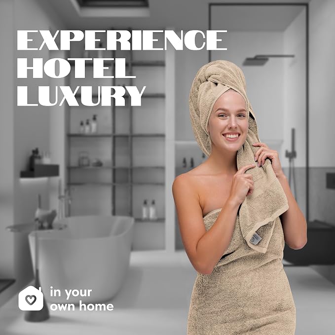 White Classic Luxury Bath Towels Set of 4 Large - 700 GSM Cotton Ultra Soft Bath Towels 27x54 | Highly Absorbent and Quick Dry | Hotel Towels for Bathroom Luxury, Plush Shower Towels, Taupe