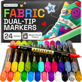 ARTISTRO 24 Dual-Tip Fabric Markers Decorating Kit, Permanent for Clothes | Brush & Fine Tip, Acrylic Paint Pens for Sneakers, Bags, Shoes, Textiles, Canvas, Sewing, Craft, & DIY