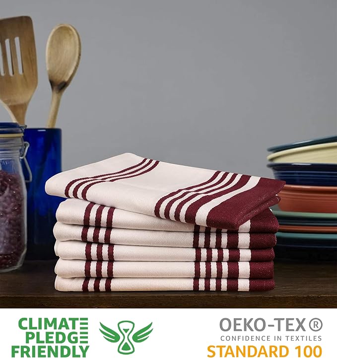 Urban Villa Kitchen Towels 100% Cotton Dish Towels for Kitchen (Set of 6) 20”x30” Dish Cloths Highly Absorbent Kitchen Linen Set with Hanging Loop Perfect for Drying Dishes Cleaning Towels-Wine White