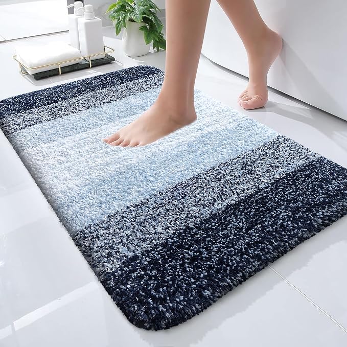 OLANLY Small Bathroom Rugs Mat 24x16, Extra Soft Absorbent Microfiber Bath Rugs, Rubber Backing, Quick Dry, Washable Bath Mats for Bathroom Floor, Tub and Shower, Home Decor Accessories, Navy Blue