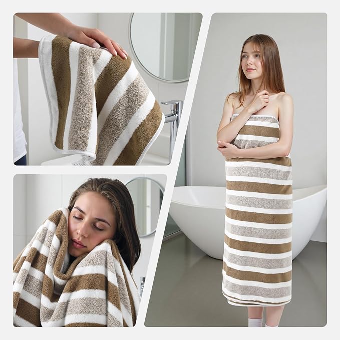 REDKISS 6-Piece Microfiber Bath Towel Set, Ultra Soft, Highly Absorbent & Quick Dry, 35x70 Inch Oversized, Brown Towels for Bathroom, Spa, Gym, 2 Bath 2 Hand 2 Washcloths