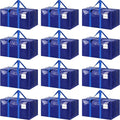 12 Pack Extra Heavy Duty Large Moving Bags with Strong Zipper, Blue | Comfortable Handles, Sturdy & Durable Clothes Storage Bags Totes Bins, Blue Packing Moving Boxes for College Supplies