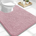 OLANLY Toilet Rugs U-Shaped 24x20, Extra Soft Absorbent Chenille Contour Bathroom Rugs for Toilet, Dry Quickly, Machine Washable, Non-Slip Bath Mat, Dusty Rose