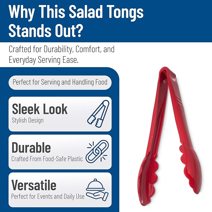 Carlisle FoodService Products 470905 Carly Salad Tong, 9" Utility Tong, 12 Pack
