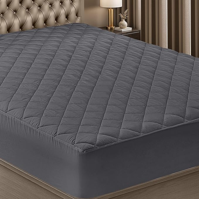 Quilted Fitted Mattress Pad, Full Mattress Protector Topper with Deep Pocket Stretches up to 16 Inches, Machine Washable Mattress Cover by Utopia Bedding (Grey)