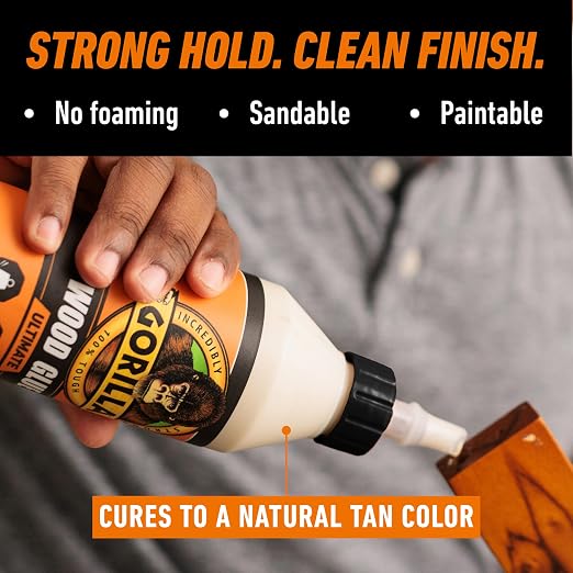 Gorilla Ultimate Waterproof Wood Glue, Natural Color, 18 oz (Pack of 1) – For Wood Working Projects and Repairs, Indoor & Outdoor