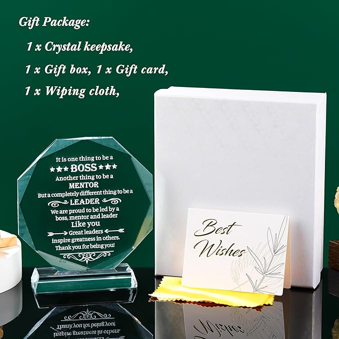 Movdyka Best Boss Gifts for Women Men Crystal Keepsakes Boss Day Birthday Gifts for Boss Going Away Appreciation Office Farewell for Boss Male Him Thank You Retirement for Boss Lady