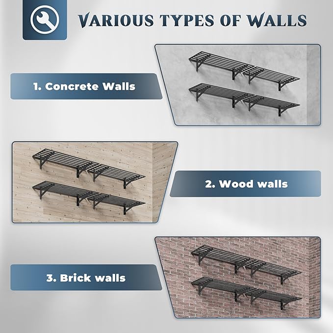 Jusgym 4-Pack 1.5x4ft Garage Shelving Wall Mounted, 1.5 x 4' Heavy Duty Garage Storage Shelves with Hooks, 1000LB Capacity