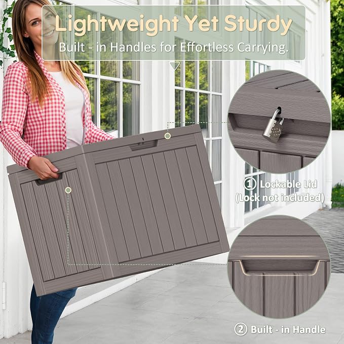 55 Gallon Outdoor Storage Box, All-Weather Resin Deck Box Outdoor Waterproof with Lockable Lid for Patio Cushions, Package Deliveries, Garden Tools, Pool Supplies, Grey