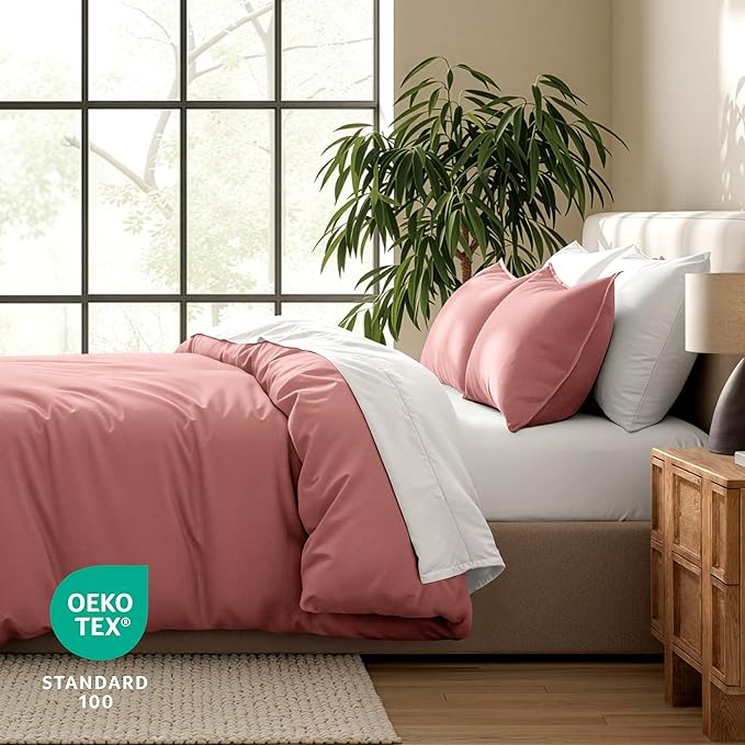 Bare Home Bedding Duvet Cover Queen Size - Premium 1800 Super Soft Collection - Lightweight, Cooling - Soft Breathable Bedding Duvet Cover (Queen, Dusty Rose)