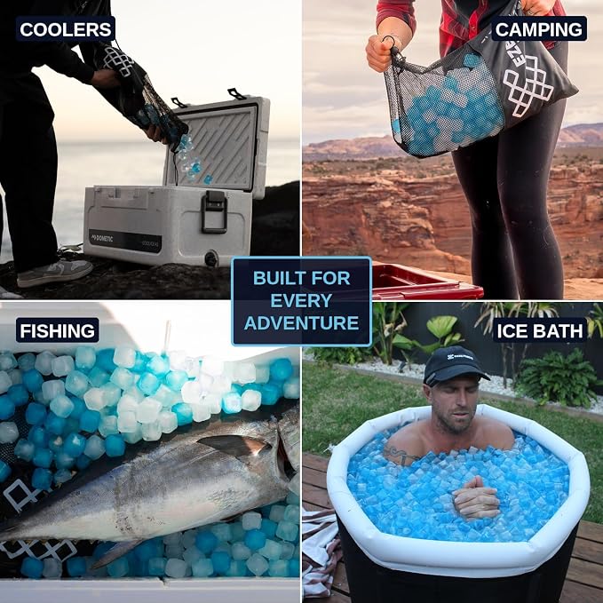 Reusable Ice Cubes for Coolers - Mega Freeze 10.5 lb Bag, 335 Blue Ice Cubes Use in Drinks, Lunch Boxes, Fishing, Refreezable Party Ice, Ice Bath