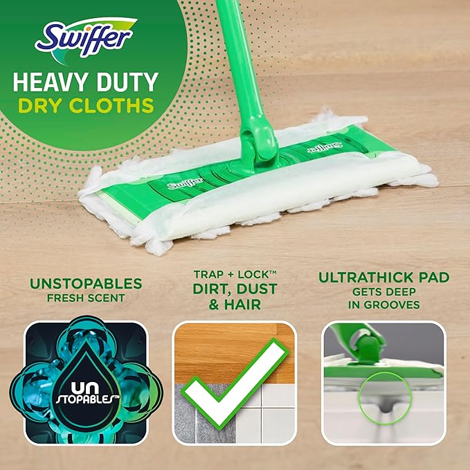 Swiffer Sweeper Heavy Duty Dry Multi-Surface Cloth Refills for Floor Sweeping and Cleaning,Unstopables Fresh Scent,20 Count (Pack of 4)