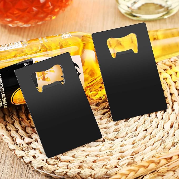 Nuogo 200 Pcs Stainless Steel Card Bottle Openers Bulk Metal Card Beer Openers Groomsmen Wallet Bottle Opener for Wedding Party Bridesmaid Favors Gifts (Black)