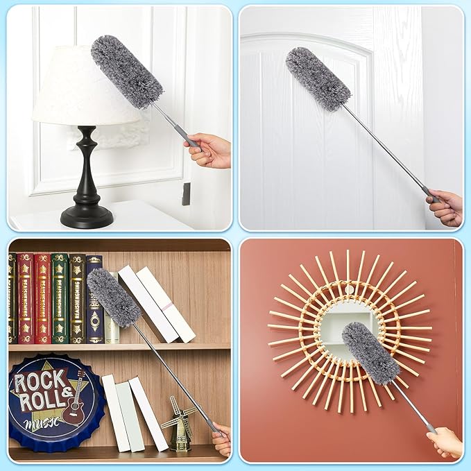 Tanlade 1 Pcs Microfiber Feather Duster for Cleaning 13-31 Inch Extendable Cobweb Dusters Ceiling Fan Duster Washable Bendable Tool for Office Car Window Furniture (Gray)