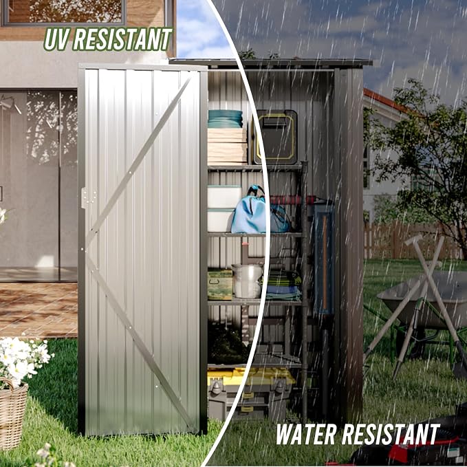 Aoxun 3’x2.1’ Shed Outdoor Storage Shed, Brown | Metal Shed with Lockable Doors & Slooping Roof Garden Tool Shed for Backyard, Patio, Poolside
