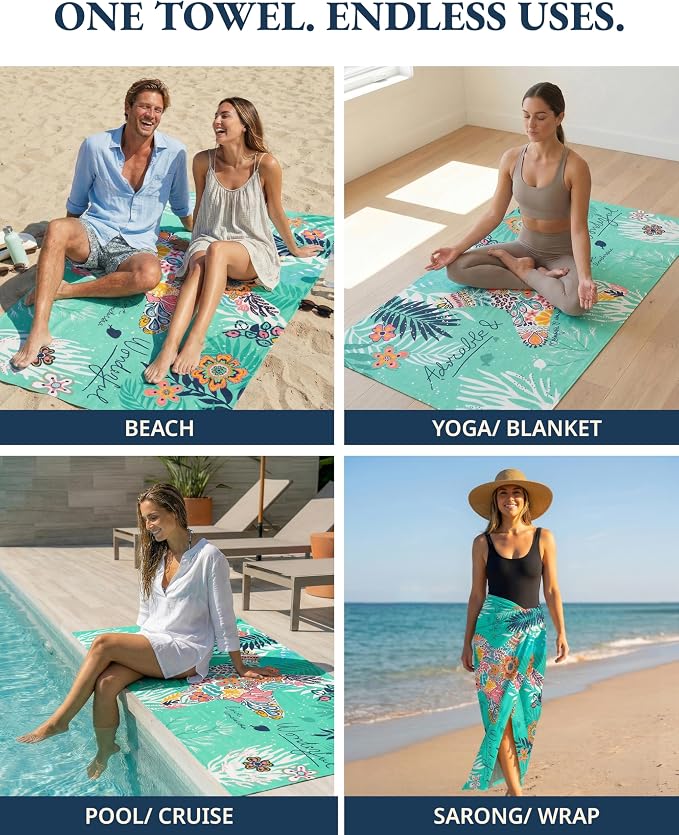 LANE LINEN Turkish Beach Towels for Women, 6 Pcs, Extra Large - Coastal Mix | Large 39"x71", Pre-Washed - No-Shrink, Sand-Free - Quick Dry, Lightweight - Soft Beach Bath Towels, Vacation Essential