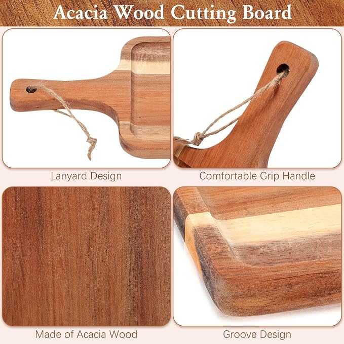 Geetery 12 Set Acacia Wood Charcuterie Board with Knife Wooden Serving Tray with Groove Acacia Wood Cutting Board with Gift Box and Card for Wedding Baby Shower Housewarming Gift(12 x 6 Inches)