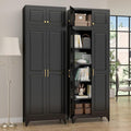 SteeLoong 90”Metal Pantry Storage Cabinet with Doors & 4 Adjustable Shelves | Kitchen Pantry Cabinet,Black Kitchen Cabinet with 4 Gold Handles,Tall Cabinet for Livingroom,Pantry, Bathroom,Kitchen,Garage