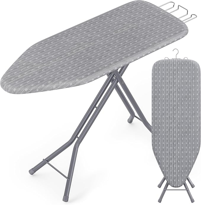 SONGMICS Full Size Ironing Board, Steel Frame with Cover and Sponge Pad, Foldable Standard Ironing Board with Iron Rest, 49.2 x 18.1 x 35.4 inches, Gray, Borix Collection ULLB100G101S
