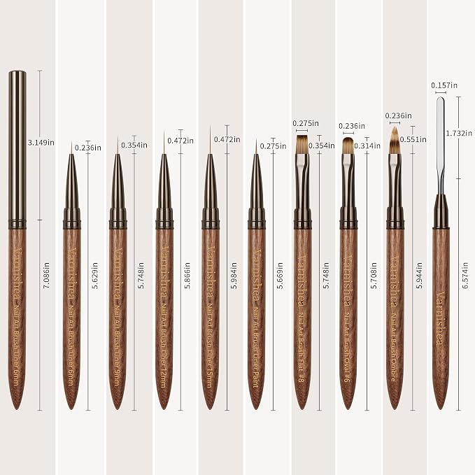 9Pcs Nail Art Brushes Sandalwood Handle Professional Gel Polish Art Nail 3D Art Nail Dotting Brush Pen for Manicure DIY Home SalonNails Detail Paint Brushes Miniature Paint Brushes Fine Detailing Set