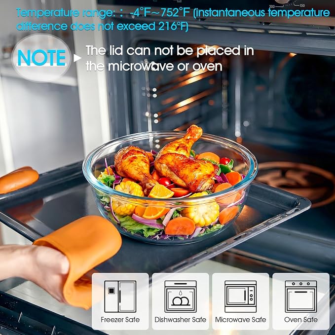 NUTRIUPS 6 QT Large Glass Mixing Bowl with Lid, Glass Bowl for Sourdough | Borosilicate Glass with Ventilated Lid with Silicone Seal for Easy Opening,6 QT Big Capacity for Family Meals ﻿