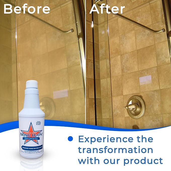 BRING IT ON! CLEANER 2 Pack 32 Oz Hard Water Stain Remover for Glass, Shower Door Cleaner, Soap Scum & Limescale Remover for Tile, Grout, Bathroom & Sink