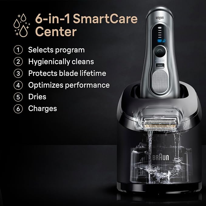 Braun Series 9 PRO+ Electric Shaver for Men, Wet & Dry Foil Razor, 6-in-1 SmartCare Center, Built-in Precision ProTrimmer, Replacement Head, Travel Case, Black 9660CCPS