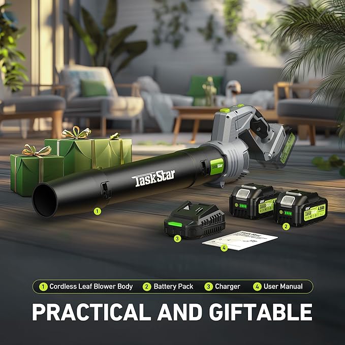 Taskstar Leaf Blower for Lawn: 550CFM Battery Electric Cordless Small Blower with Swivel Head Total 8.0 Ah Battery & Charger - Mini-Leaf for Decker Car Patio Yard