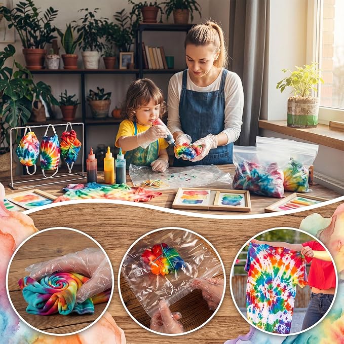 500 Pcs Rubber Bands Kit for Tie Dye Projects Craft Project Colorful Elastic Rubber Band with 50 Pairs Gloves 50 Sealed Bags for Office Supplies Tie Dye Accessories